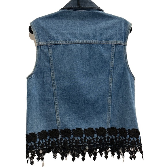 Vtg Magnet Art Denim Lace Trim Vest Lynn Yake Made USA L - Picture 3 of 14